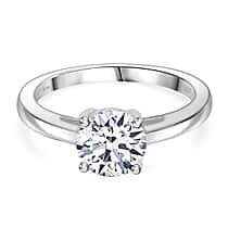 D'Joy GRA Certified Moissanite (VVS-D) Solitaire Ring in Rhodium Overlay Sterling Silver 1.50 Ct.