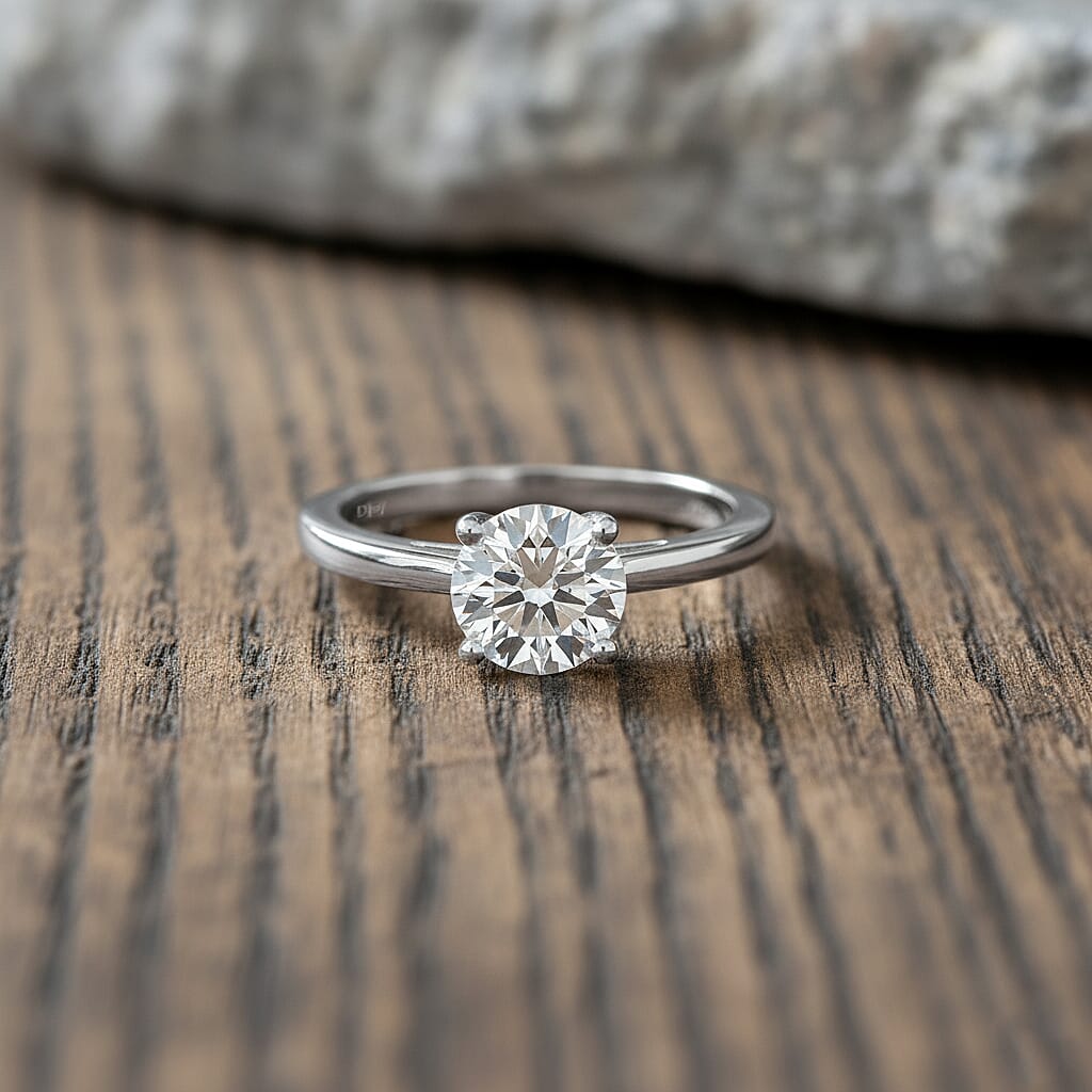D'Joy GRA Certified RADIANTA Moissanite (VVS-D) Solitaire Ring in Rhodium Overlay Sterling Silver 1.50 Ct.