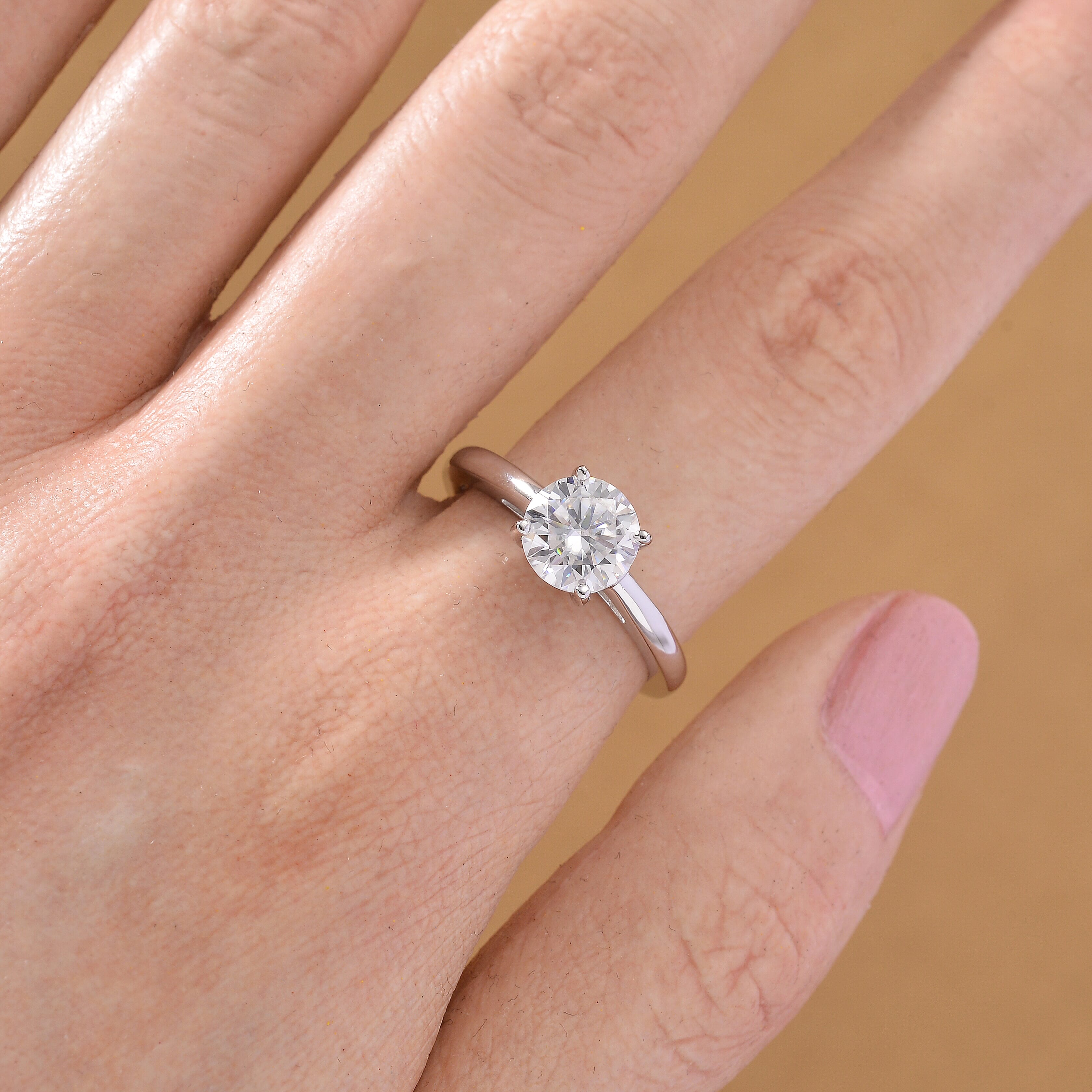 D'Joy GRA Certified RADIANTA Moissanite (VVS-D) Solitaire Ring in Rhodium Overlay Sterling Silver 1.50 Ct.