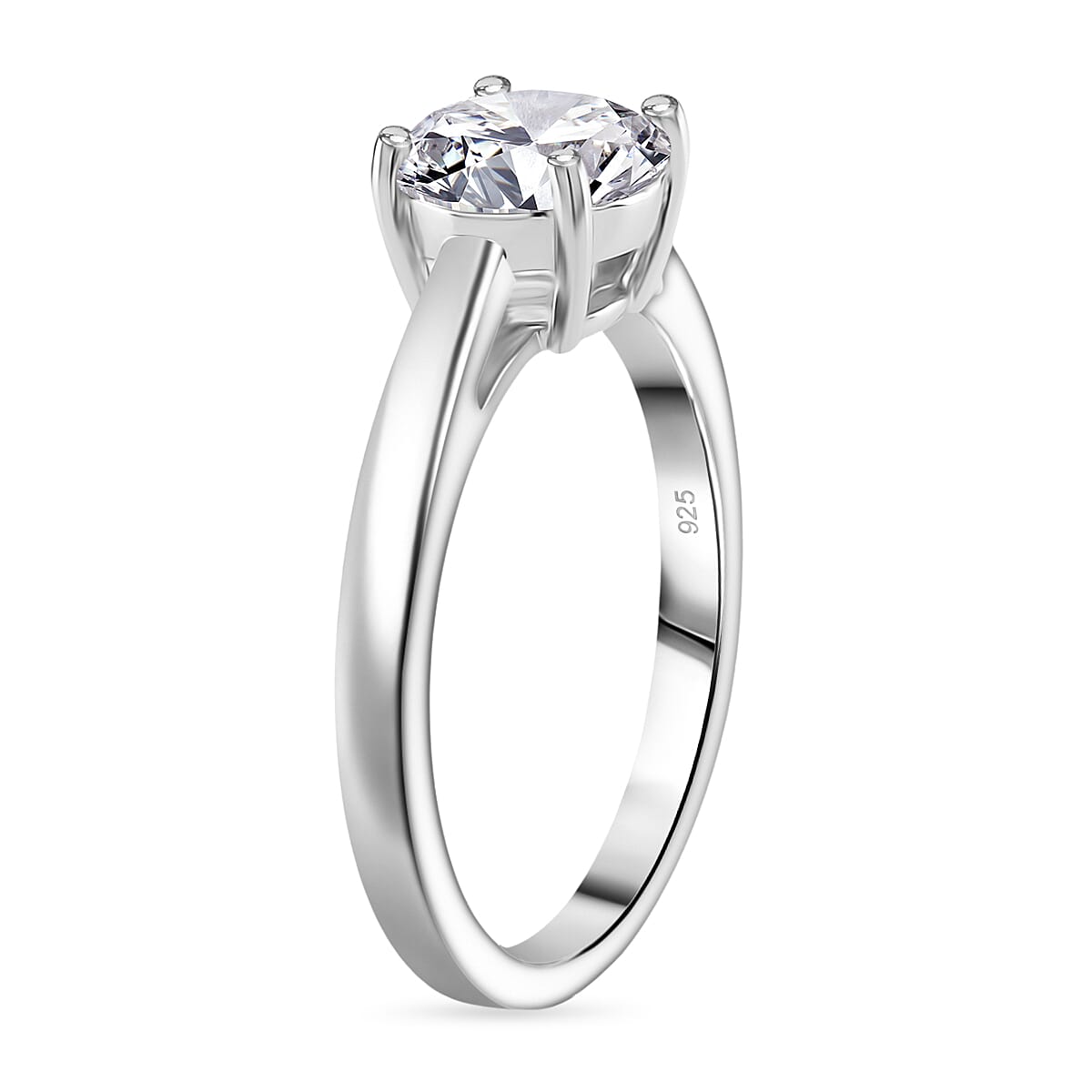 D'Joy GRA Certified RADIANTA Moissanite (VVS-D) Solitaire Ring in Rhodium Overlay Sterling Silver 1.50 Ct.