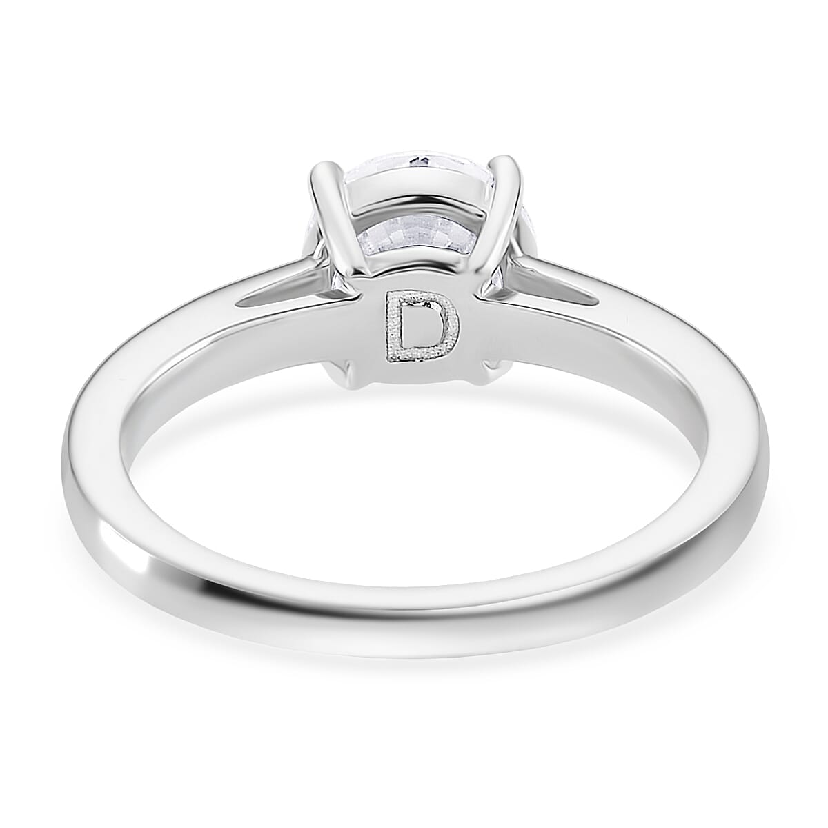 D'Joy GRA Certified RADIANTA Moissanite (VVS-D) Solitaire Ring in Rhodium Overlay Sterling Silver 1.50 Ct.