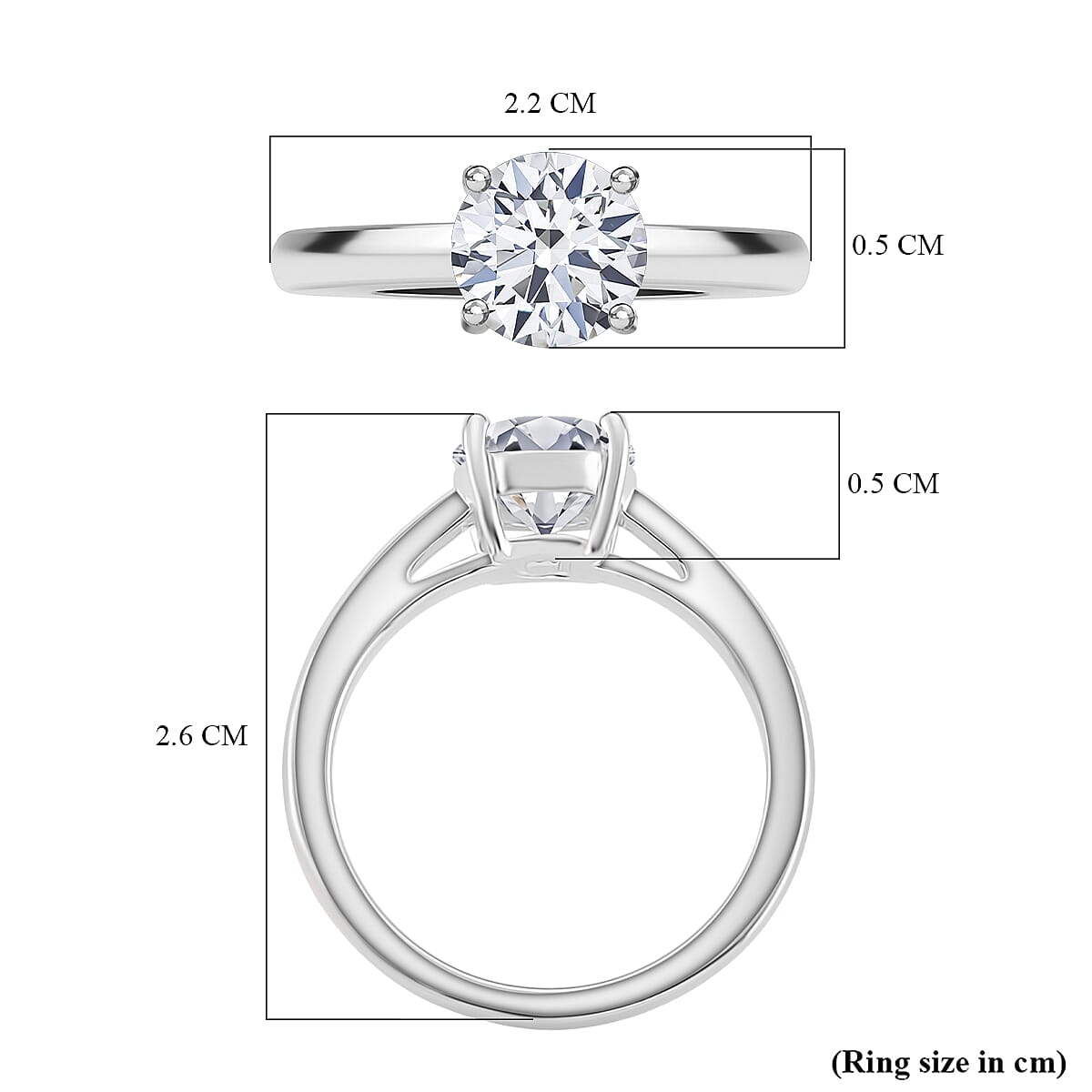 D'Joy GRA Certified RADIANTA Moissanite (VVS-D) Solitaire Ring in Rhodium Overlay Sterling Silver 1.50 Ct.