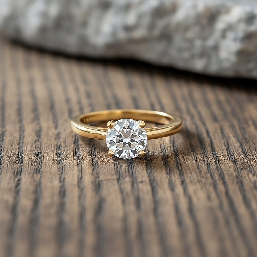 D'Joy GRA Certified RADIANTA Moissanite (VVS-D) Solitaire Ring in Yellow Gold Plated Sterling Silver 1.50 Ct.
