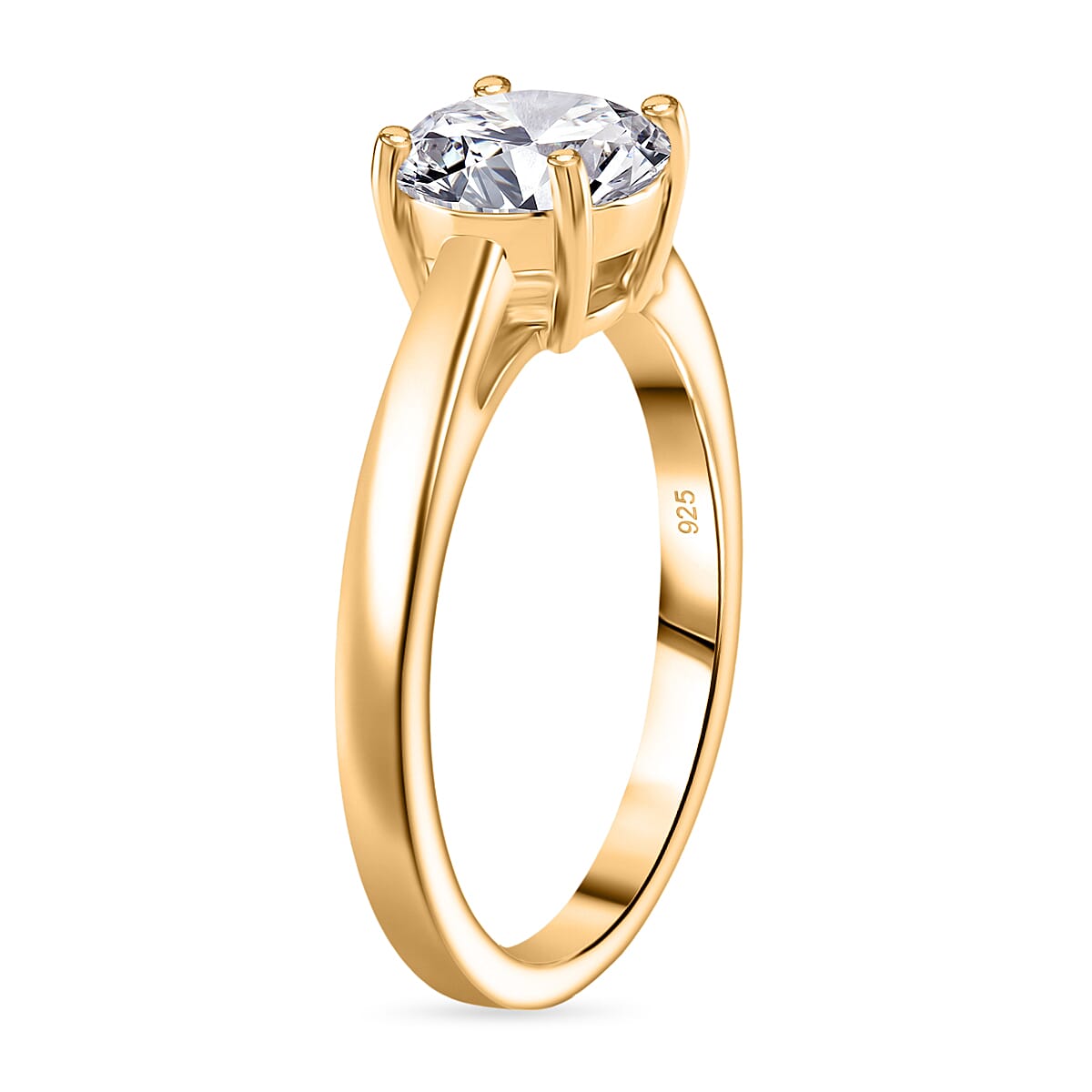 D'Joy GRA Certified RADIANTA Moissanite (VVS-D) Solitaire Ring in Yellow Gold Plated Sterling Silver 1.50 Ct.