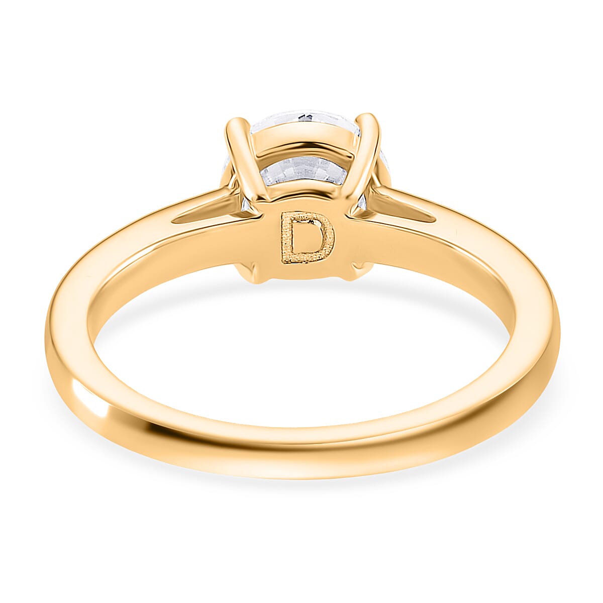D'Joy GRA Certified RADIANTA Moissanite (VVS-D) Solitaire Ring in Yellow Gold Plated Sterling Silver 1.50 Ct.