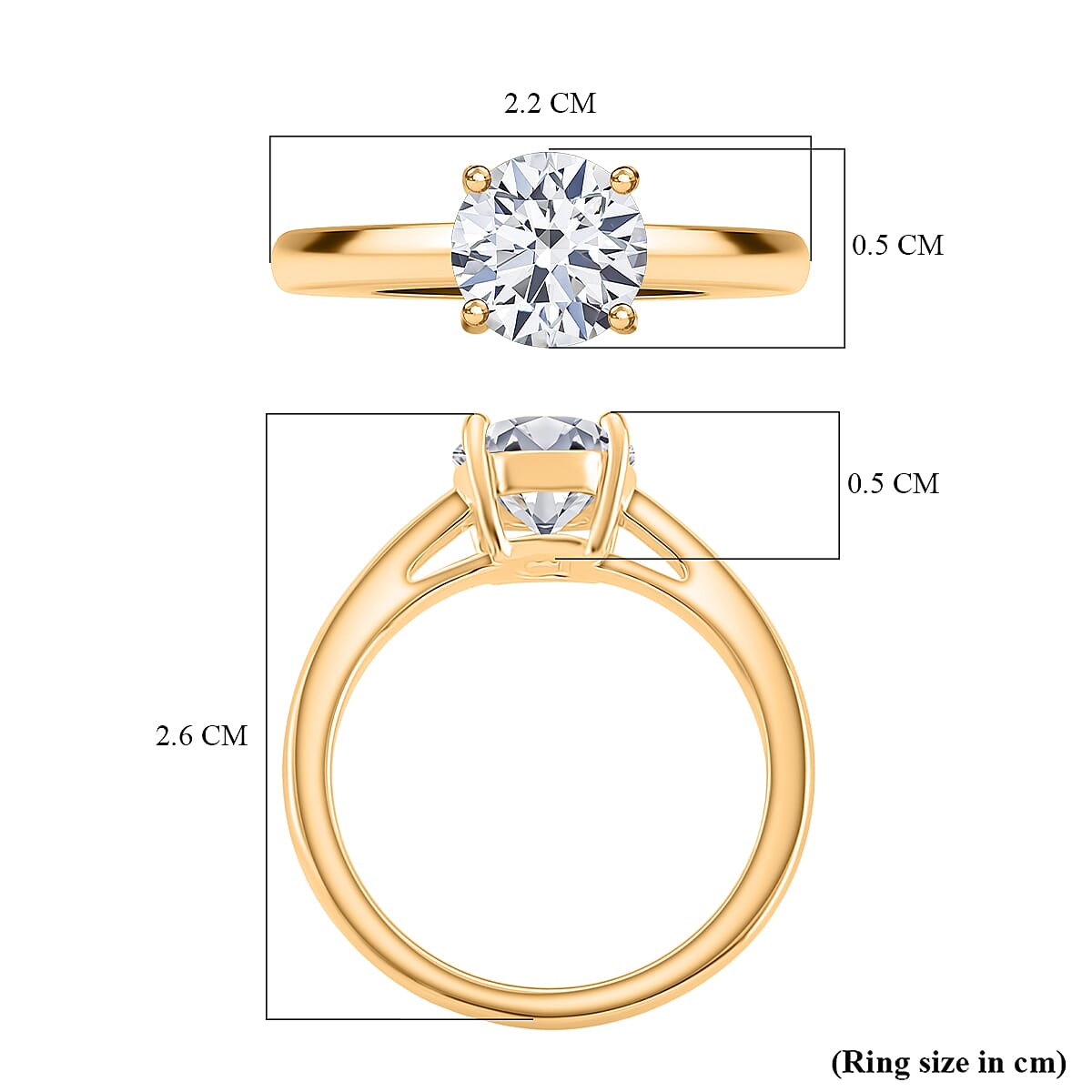 D'Joy GRA Certified RADIANTA Moissanite (VVS-D) Solitaire Ring in Yellow Gold Plated Sterling Silver 1.50 Ct.