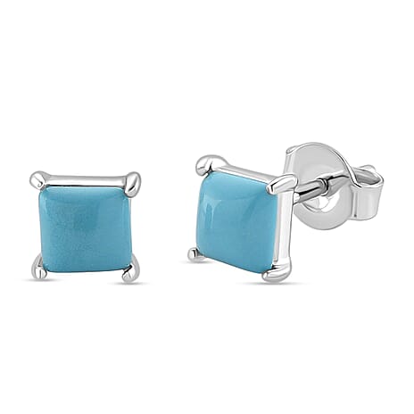 D'Joy Sleeping Beauty Turquoise Solitaire Stud Push Post Earring in Rhodium Overlay Sterling Silver