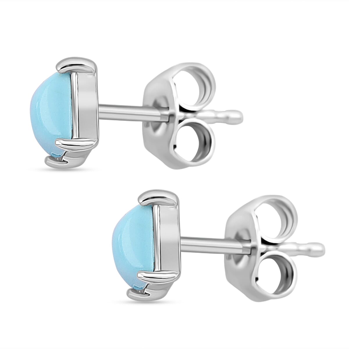 D'Joy Sleeping Beauty Turquoise Solitaire Stud Push Post Earring in Rhodium Overlay Sterling Silver