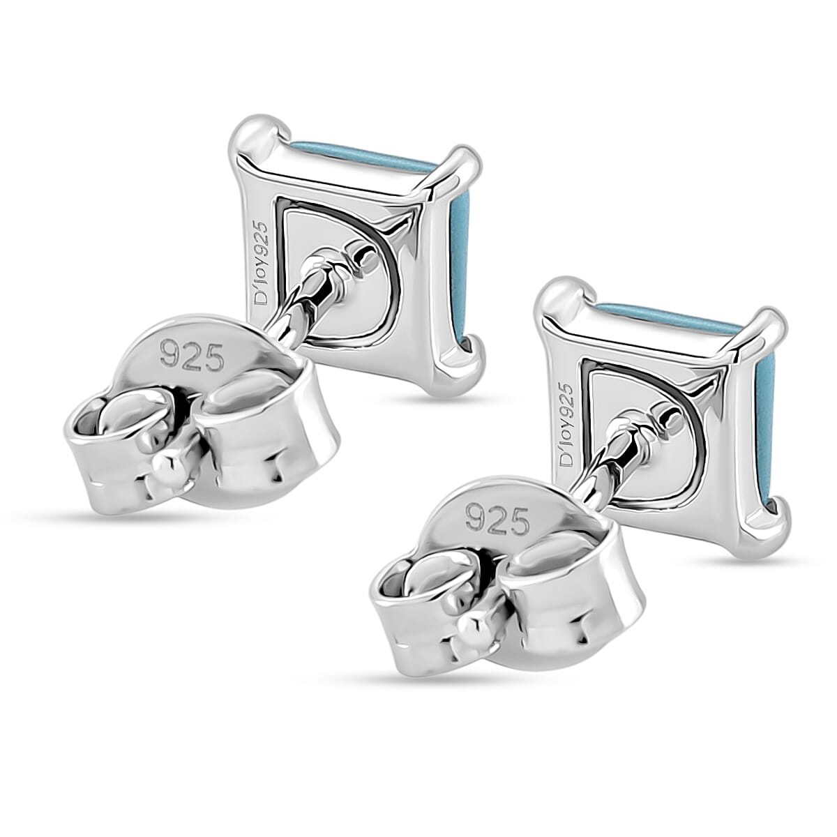 D'Joy Sleeping Beauty Turquoise Solitaire Stud Push Post Earring in Rhodium Overlay Sterling Silver