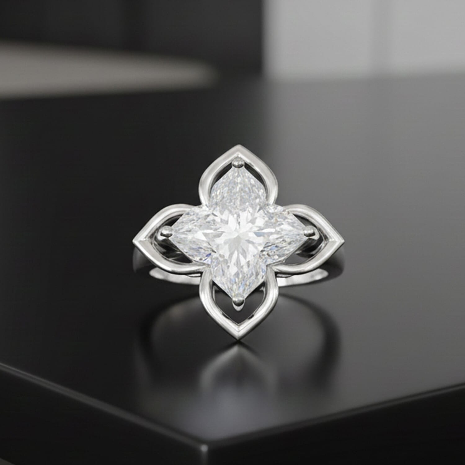 D'Joy Moissanite Fancy Ring in Rhodium OverlaySterling Silver  6.000  Ct.