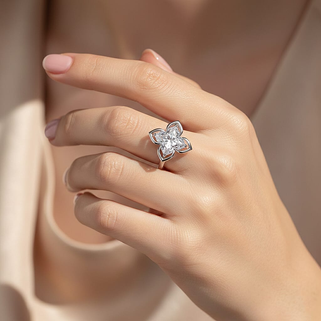 D'Joy Moissanite Fancy Ring in Rhodium OverlaySterling Silver  6.000  Ct.