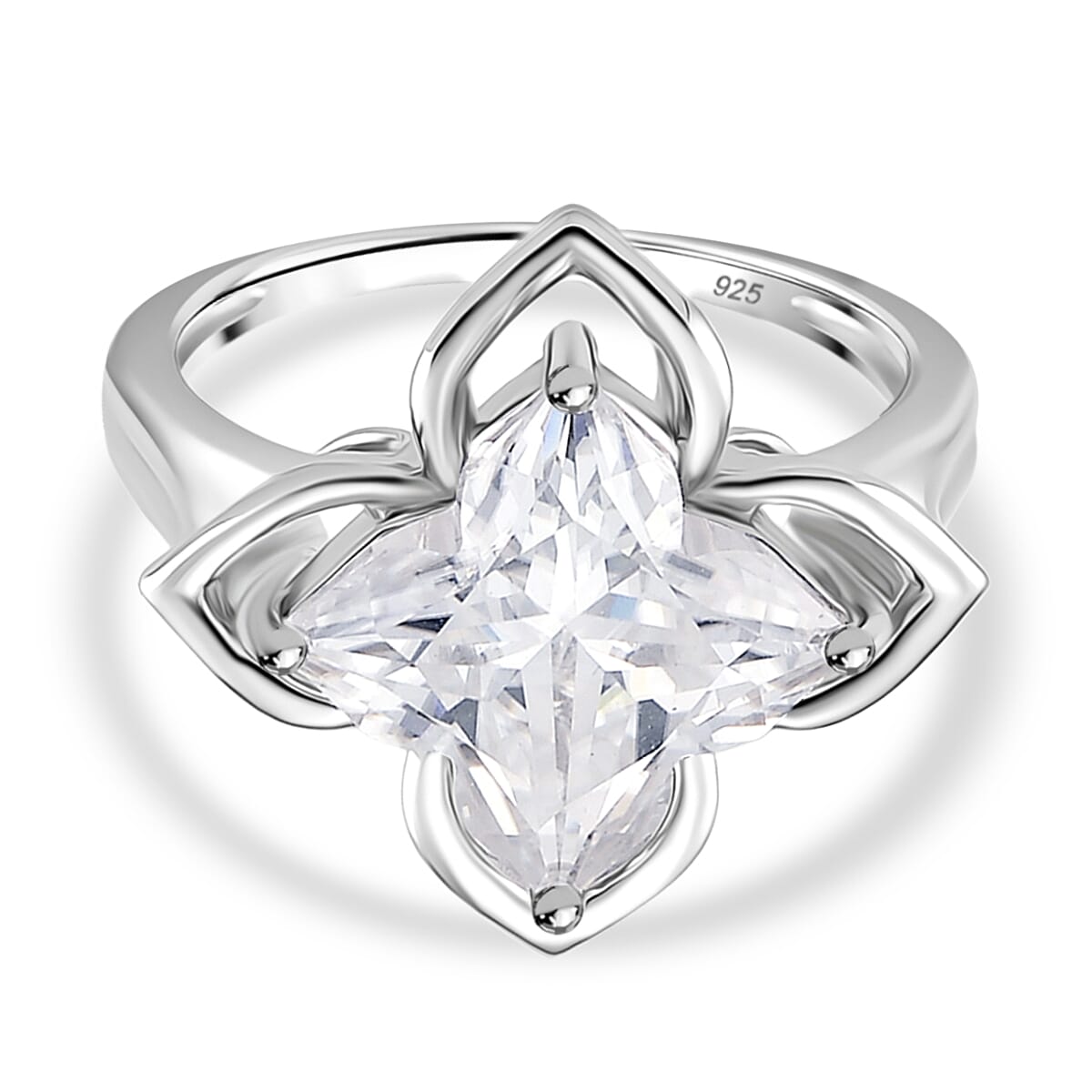 D'Joy 6 Ct. Moissanite Lily Ring in Rhodium Overlay Sterling Silver