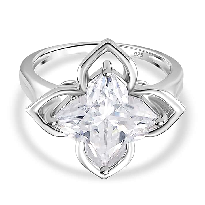D'Joy 6 Ct. Moissanite Lily Ring in Rhodium Overlay Sterling Silver