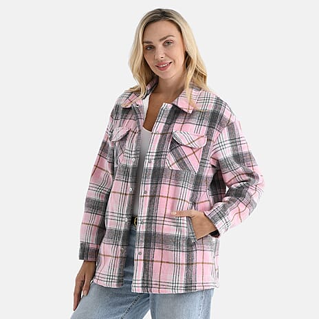 Valissiere Checkered Shacket (Size 8 to 10) - Pink - Grey