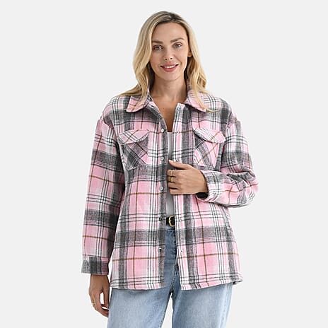 Valissiere Checkered Shacket (Size 14 to 16) - Pink - Grey