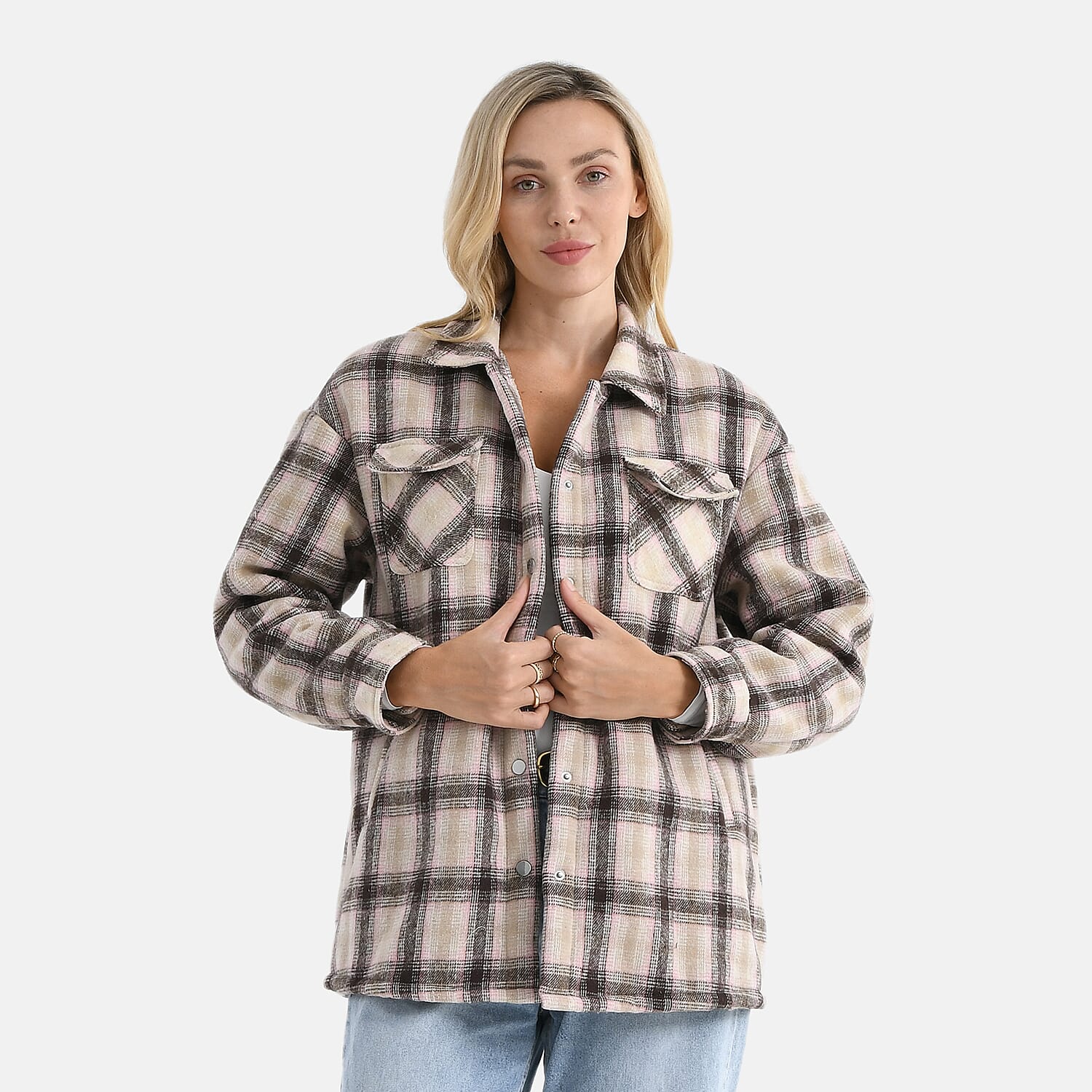Valissiere Checkered Coat (Size - Small) - Pink Brown