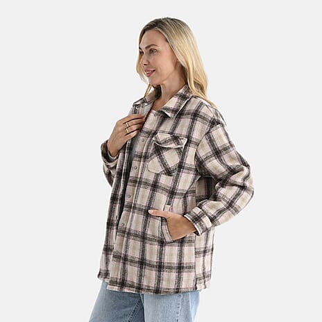 Valissiere Checkered Shacket (Size 8 to 10) - Pink - Brown