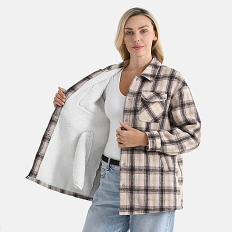 Valissiere Checkered Shacket (Size 8 to 10) - Pink - Brown