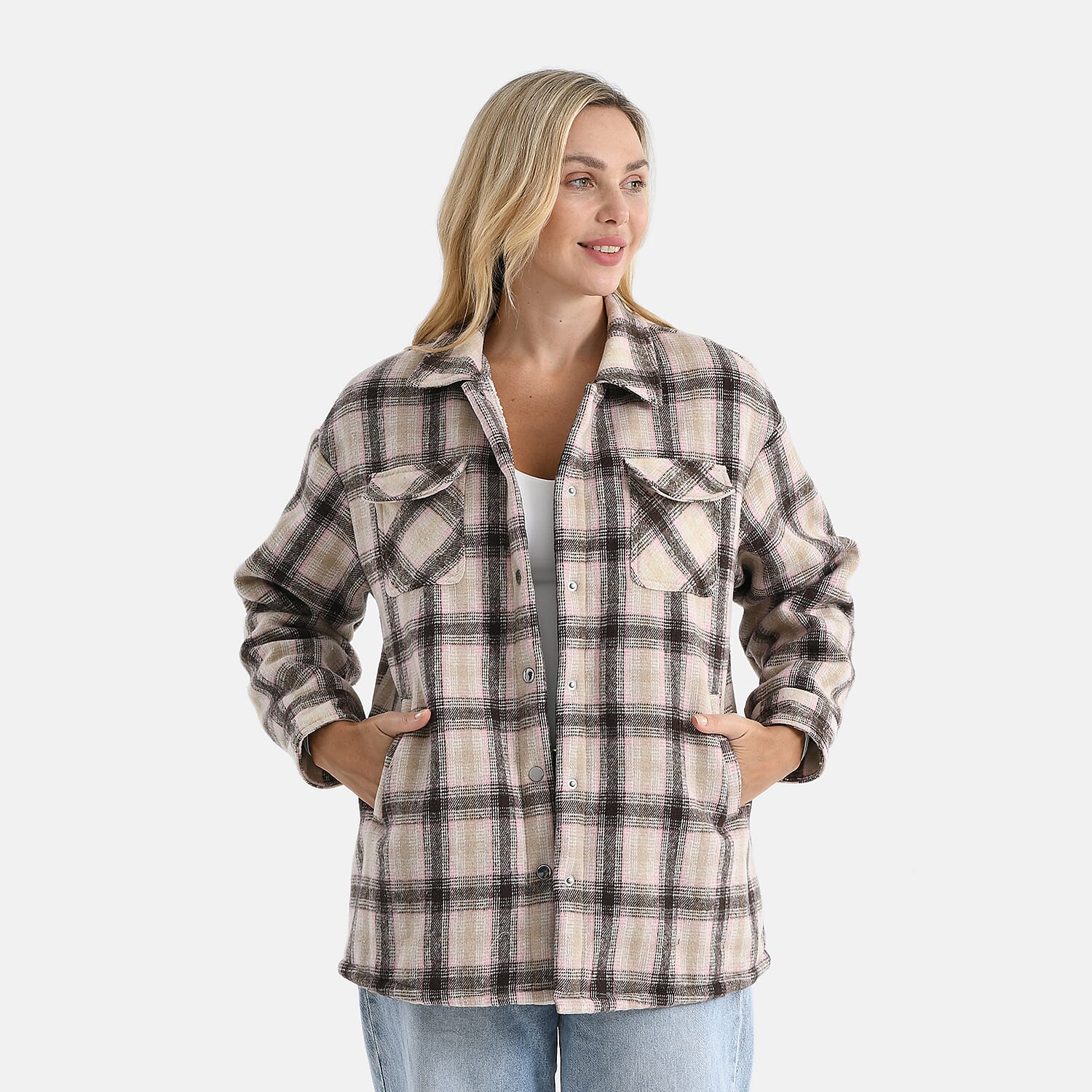 Valissiere Checkered Coat (Size - Small) - Pink Brown