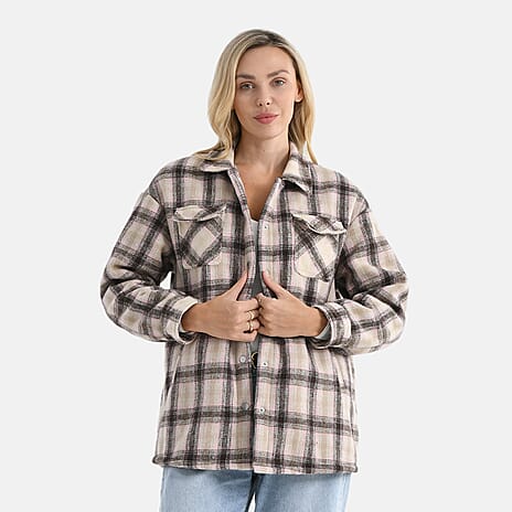 Valissiere Checkered Shacket (Size 14 to 16) - Pink - Brown