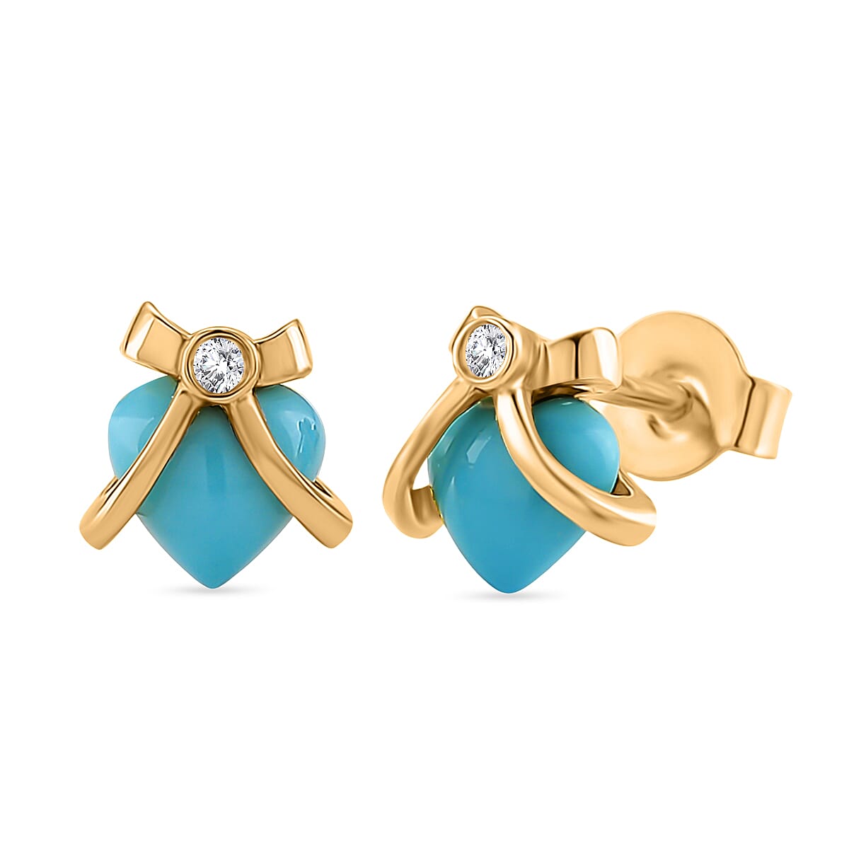 D'Joy Sleeping Beauty Turquoise & Moissanite Stud Push Post Earring Sterling Silver 1.12 Ct.