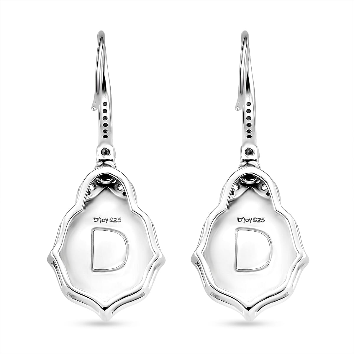 D'Joy Sleeping Beauty Turquoise & White Zircon Dangling Earring with Hook in Rhodium Overlay Sterling Silver 1.35 Ct.