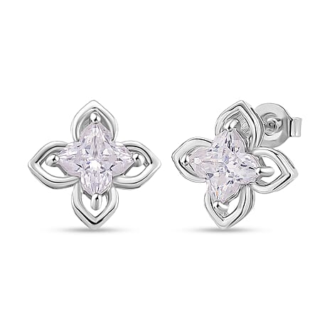 D'Joy Moissanite Solitaire Stud Push Post Earring in Rhodium Overlay Sterling Silver 3.00 Ct.