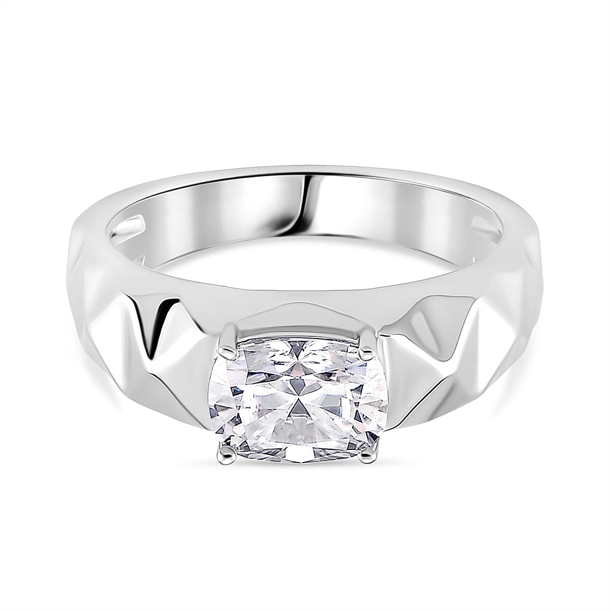 D'Joy Moissanite Ring in Rhodium Overlay Sterling Silver 1.30 Ct.