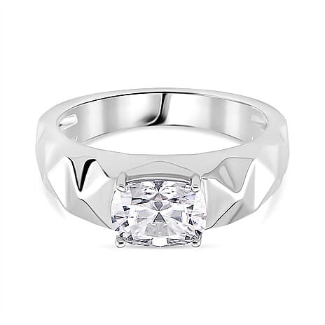 D'Joy Moissanite Ring in Rhodium Overlay Sterling Silver 1.30 Ct.