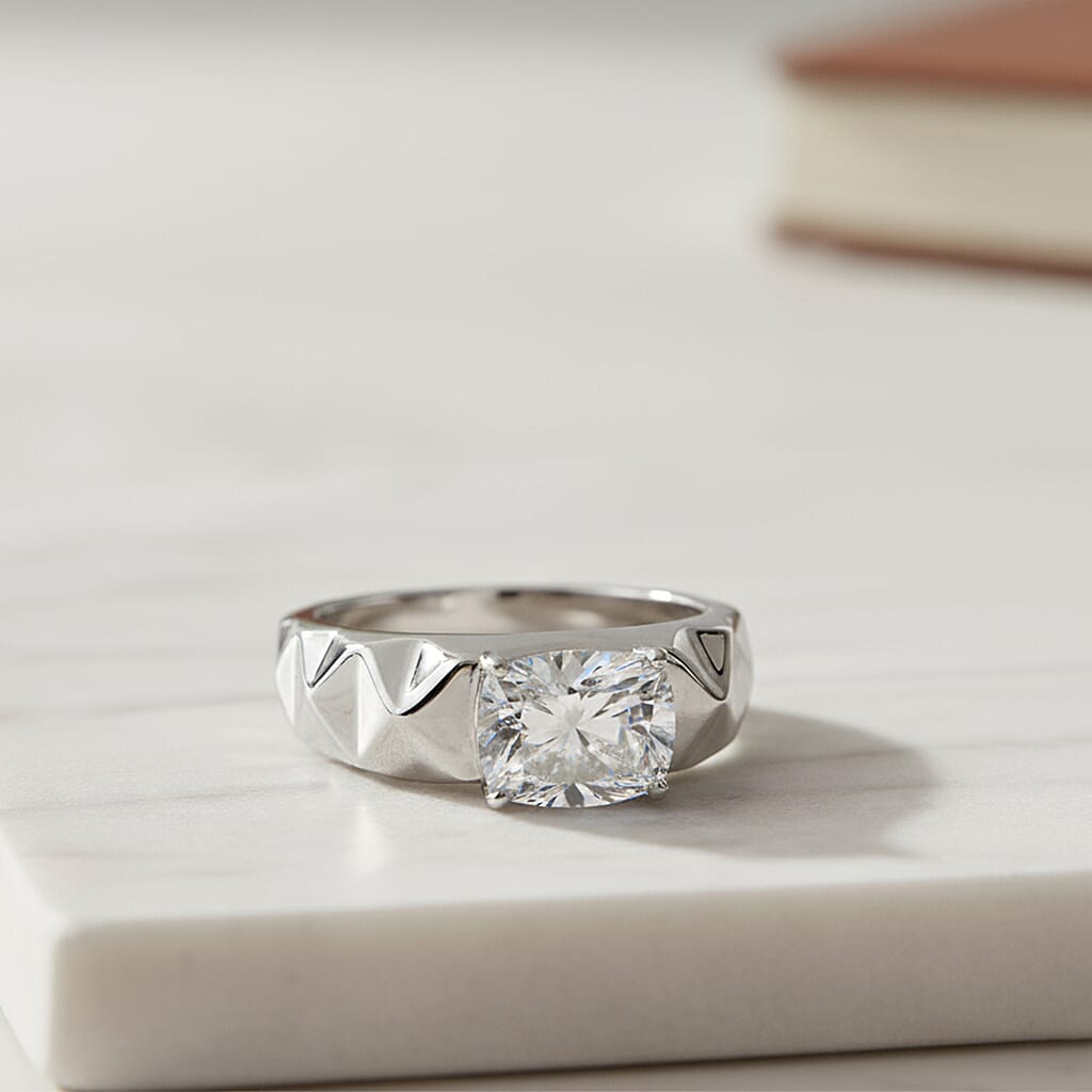 D'Joy Moissanite Ring in Rhodium Overlay Sterling Silver 1.30 Ct.