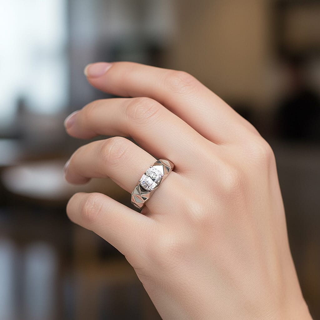 D'Joy Moissanite Ring in Rhodium Overlay Sterling Silver 1.30 Ct.