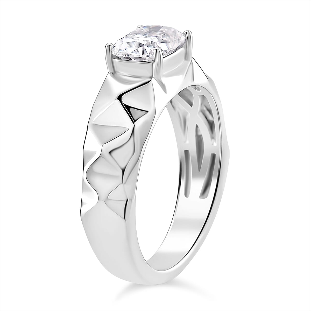 D'Joy Moissanite Ring in Rhodium Overlay Sterling Silver 1.30 Ct.