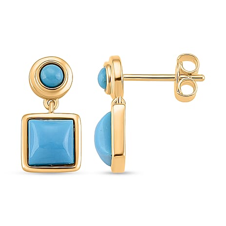 D'Joy Sleeping Beauty Turquoise Dangling Earring with Push Back in Yellow Gold Plated Sterling Silver 2.33 Ct.