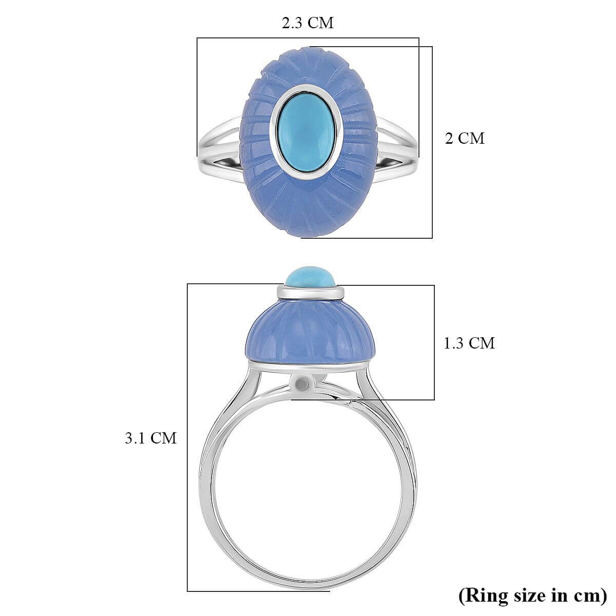 D'Joy Sleeping Beauty Turquoise & Blue Jade Ring in Rhodium Overlay Sterling Silver 14.00 Ct.
