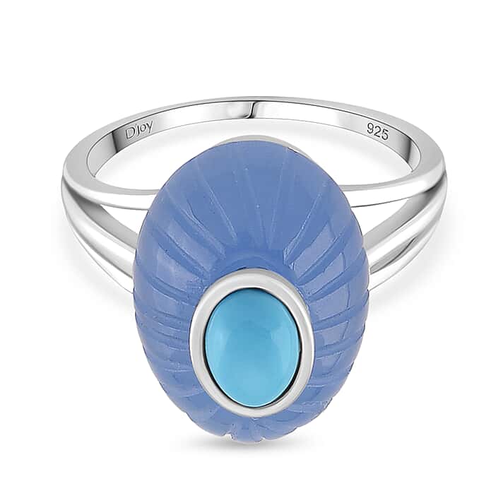 D'Joy Sleeping Beauty Turquoise & Blue Jade Ring in Rhodium Overlay Sterling Silver 14.00 Ct.