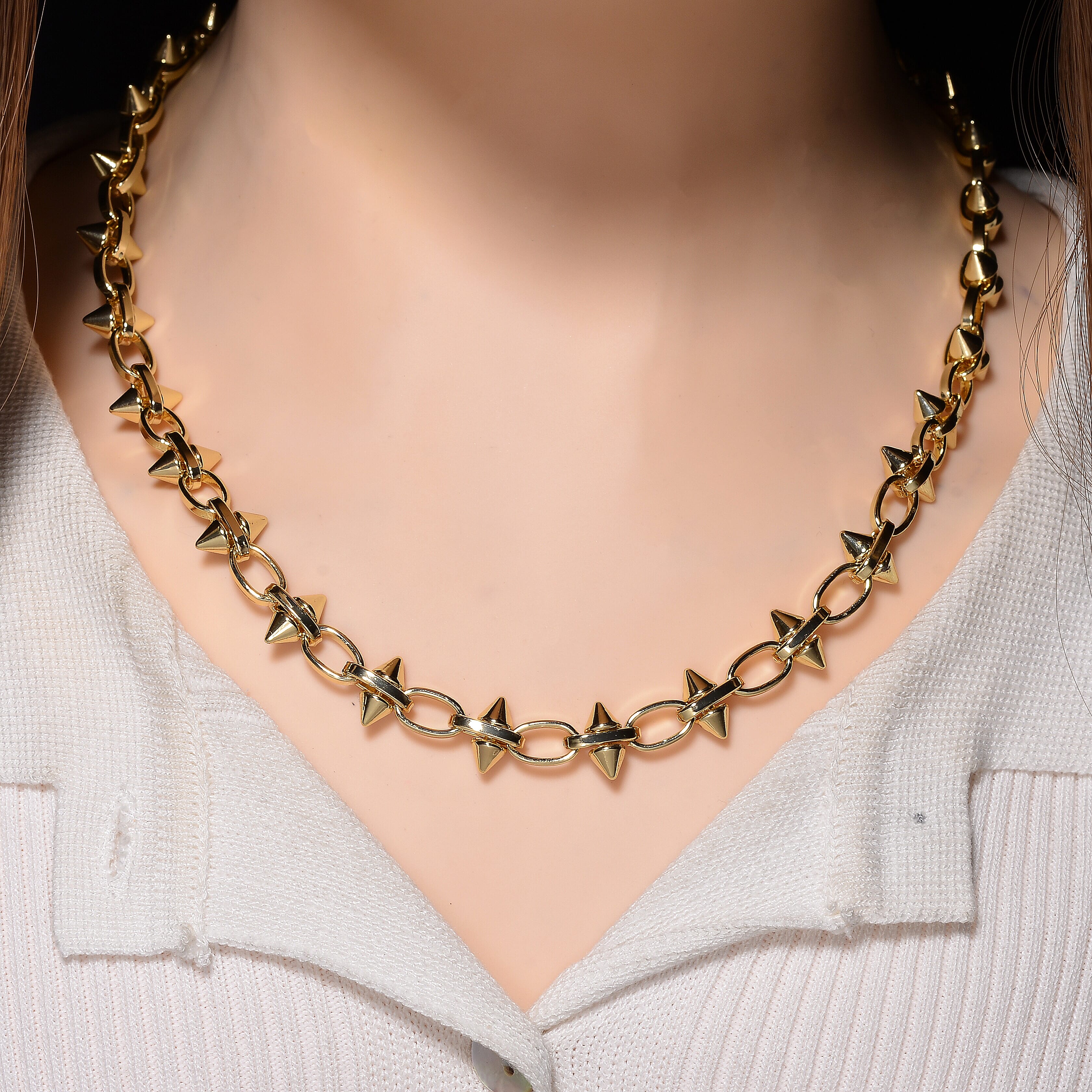 Yellow Gold Plated Spikes Necklace (Size - 20 - 2 Ext)