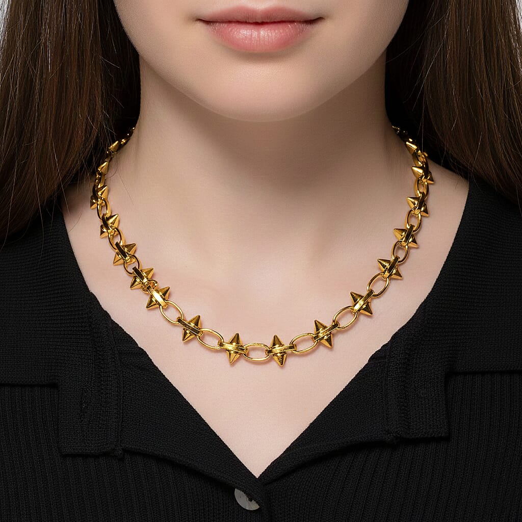 Yellow Gold Plated Spikes Necklace (Size - 20 - 2 Ext)