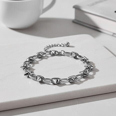 Silver Plated Spikes Bracelet (Size - 7.5-2 Inch Ext)