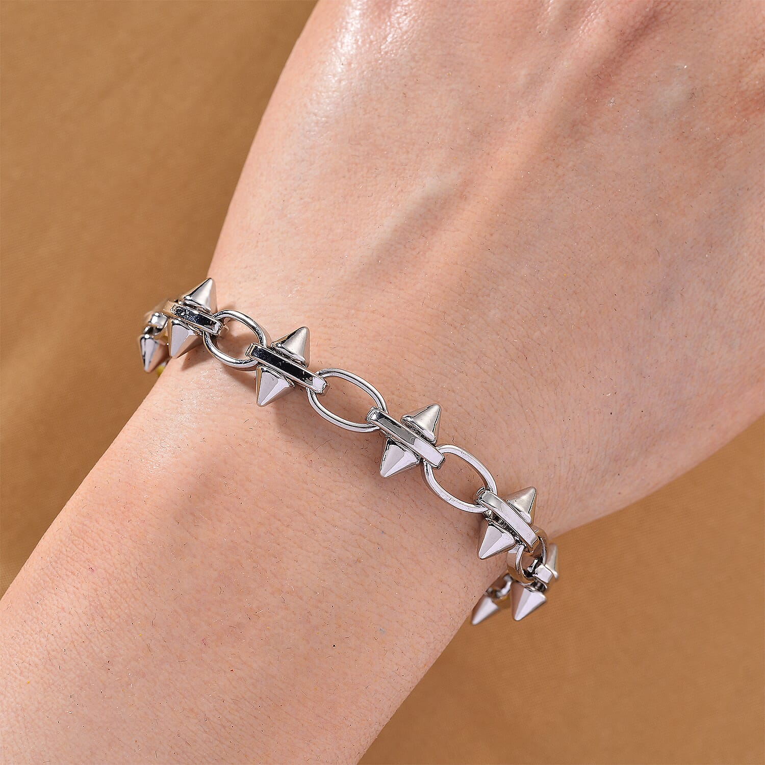 Silver Plated Spikes Bracelet (Size - 7.5-2 Inch Ext)