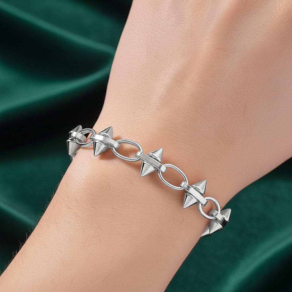 Silver Plated Spikes Bracelet (Size - 7.5-2 Inch Ext)