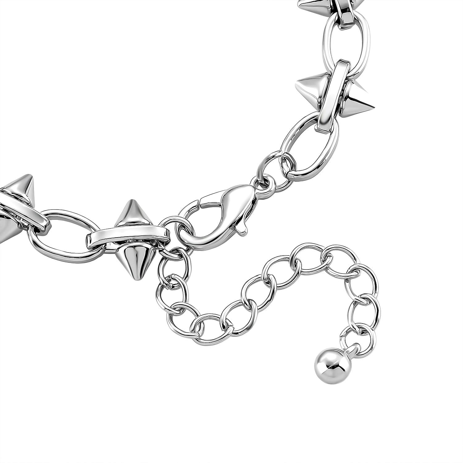 Silver Plated Spikes Bracelet (Size - 7.5-2 Inch Ext)