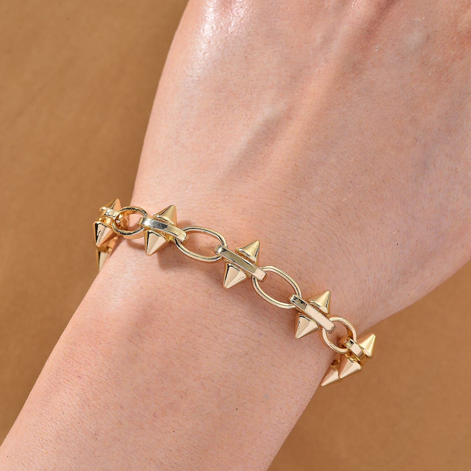 Yellow Gold Plated Spikes Bracelet (Size - 7.5-2 Inch Ext)