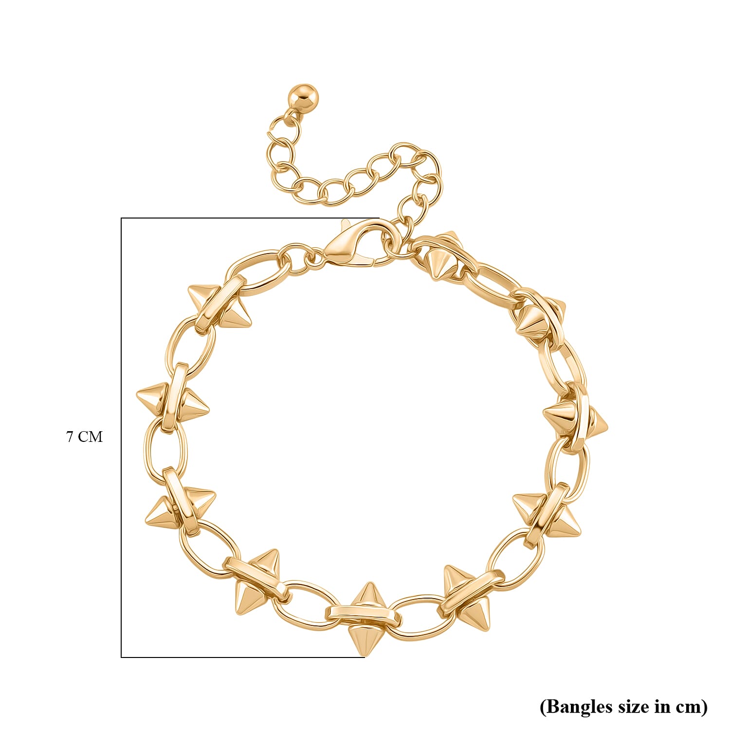 Yellow Gold Plated Spikes Bracelet (Size - 7.5-2 Inch Ext)