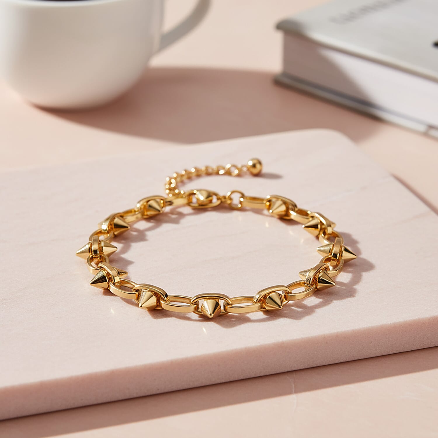 Yellow Gold Plated Spikes Bracelet (Size - 7.5-2 Inch Ext)