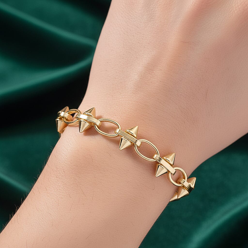 Yellow Gold Plated Spikes Bracelet (Size - 7.5-2 Inch Ext)