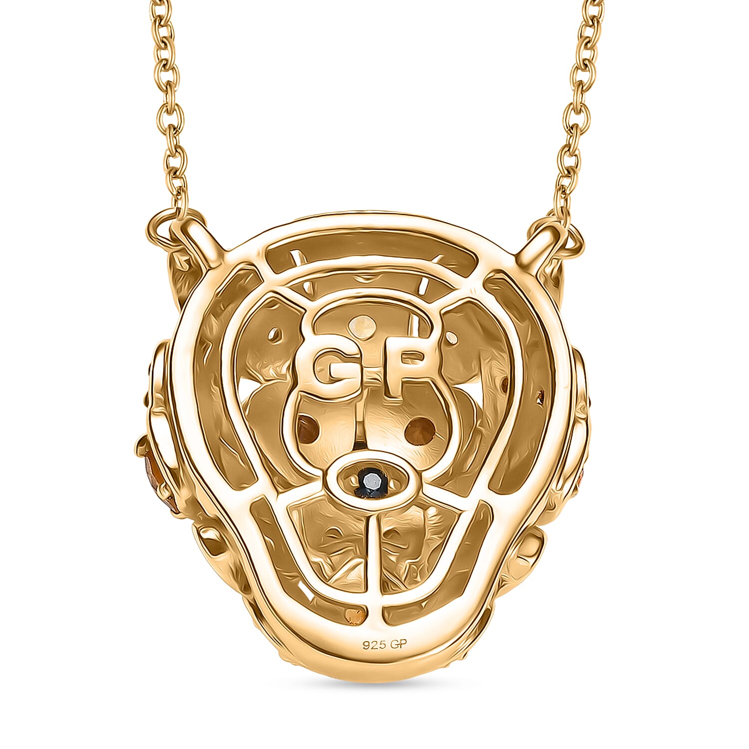 GP Italian Garden Collection - Citrine, Black Spinel, Kanchanaburi Blue Sapphire Leopard Necklace (Size 20) with Lobster Clasp in 18K Vermeil Yellow Gold Plated Sterling Silver 1.28 Ct.