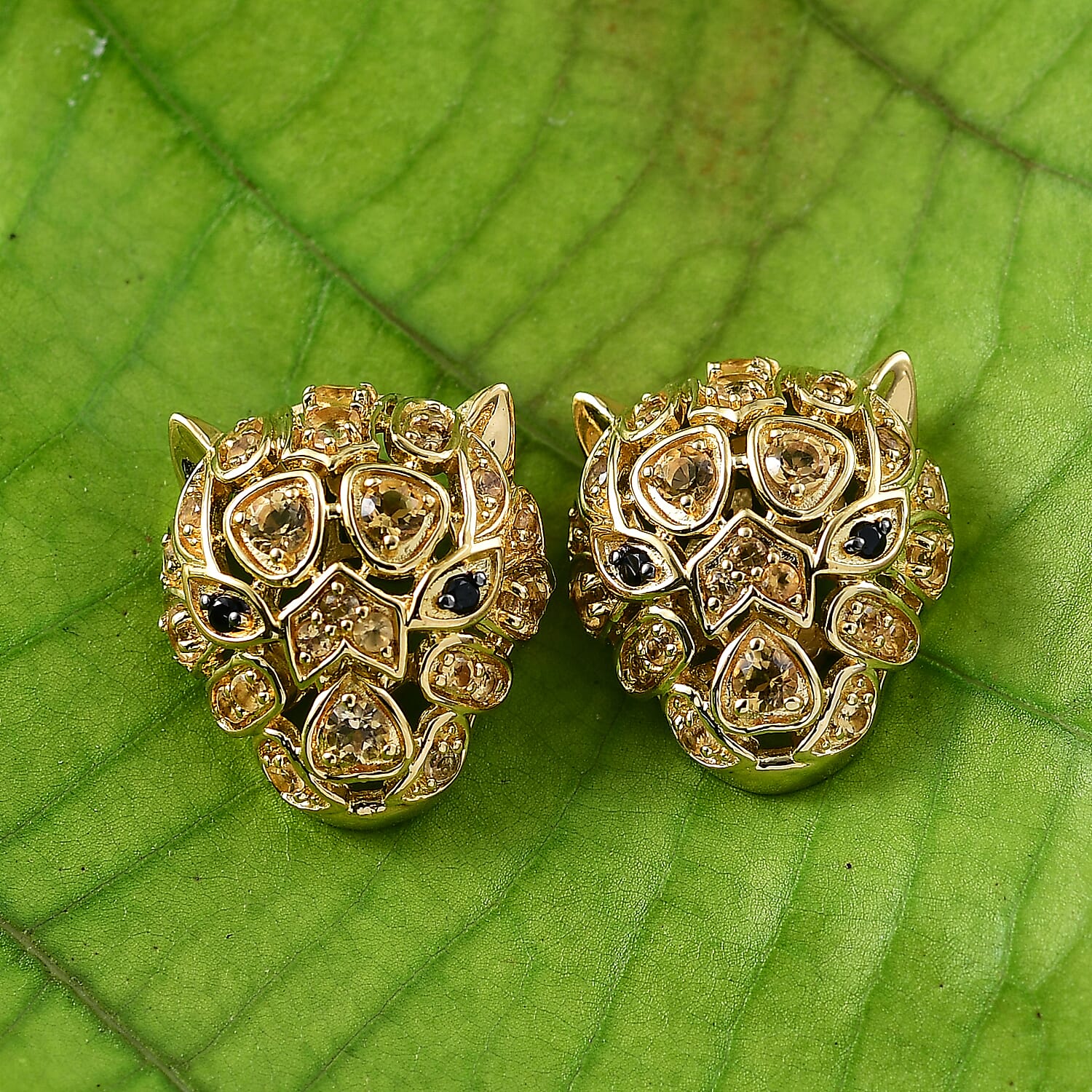 GP Italian Garden Collection - Citrine, Black Spinel, Kanchanaburi Blue Sapphire Stud Earring with Push Back in 18K Vermeil Yellow Gold Plated Sterling Silver 1.42 Ct, Silver Wt. 6.46 Gms.