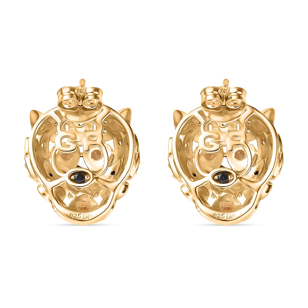 GP Italian Garden Collection - Citrine, Black Spinel, Kanchanaburi Blue Sapphire Stud Earring with Push Back in 18K Vermeil Yellow Gold Plated Sterling Silver 1.42 Ct, Silver Wt. 6.46 Gms.