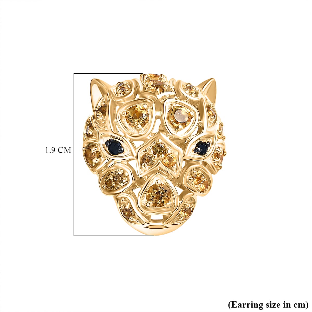 GP Italian Garden Collection - Citrine, Black Spinel, Kanchanaburi Blue Sapphire Stud Earring with Push Back in 18K Vermeil Yellow Gold Plated Sterling Silver 1.42 Ct, Silver Wt. 6.46 Gms.