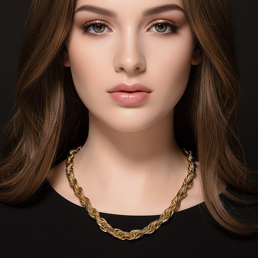 Chunky Prince of Wales Yellow Gold Plated Necklace (Size - 22) with T-Bar Clasp